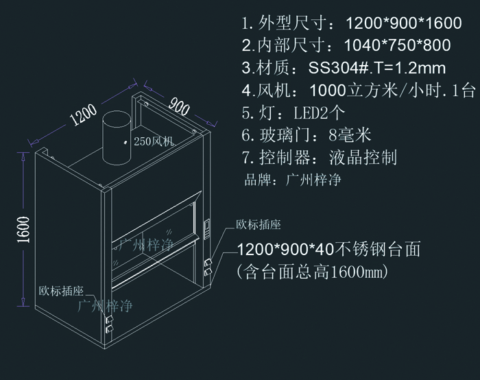 不锈钢桌上型通风柜设计图 不锈钢桌上型通风柜设计图